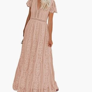 Womens Casual Boho Floral Lace V Neck Long Evening Dress Cocktail Party Maxi